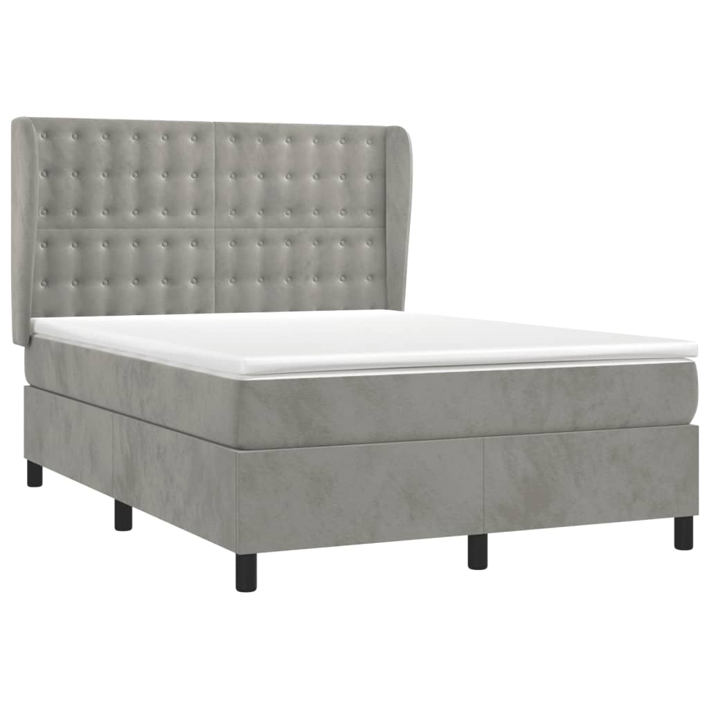 vidaXL Κρεβάτι Boxspring με Στρώμα Ανοιχτό Γκρι 140x190 εκ. Βελούδινο