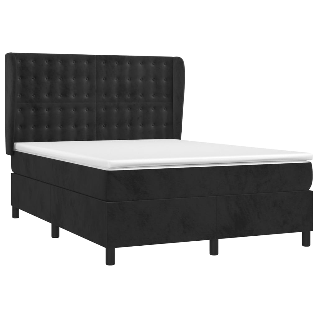 vidaXL Κρεβάτι Boxspring με Στρώμα Μαύρο 140x190 εκ. Βελούδινο