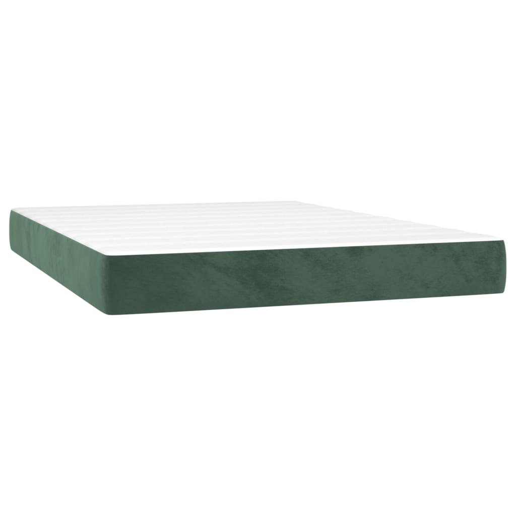 vidaXL Κρεβάτι Boxspring με Στρώμα Σκούρο Πράσινο 140x190εκ. Βελούδινο