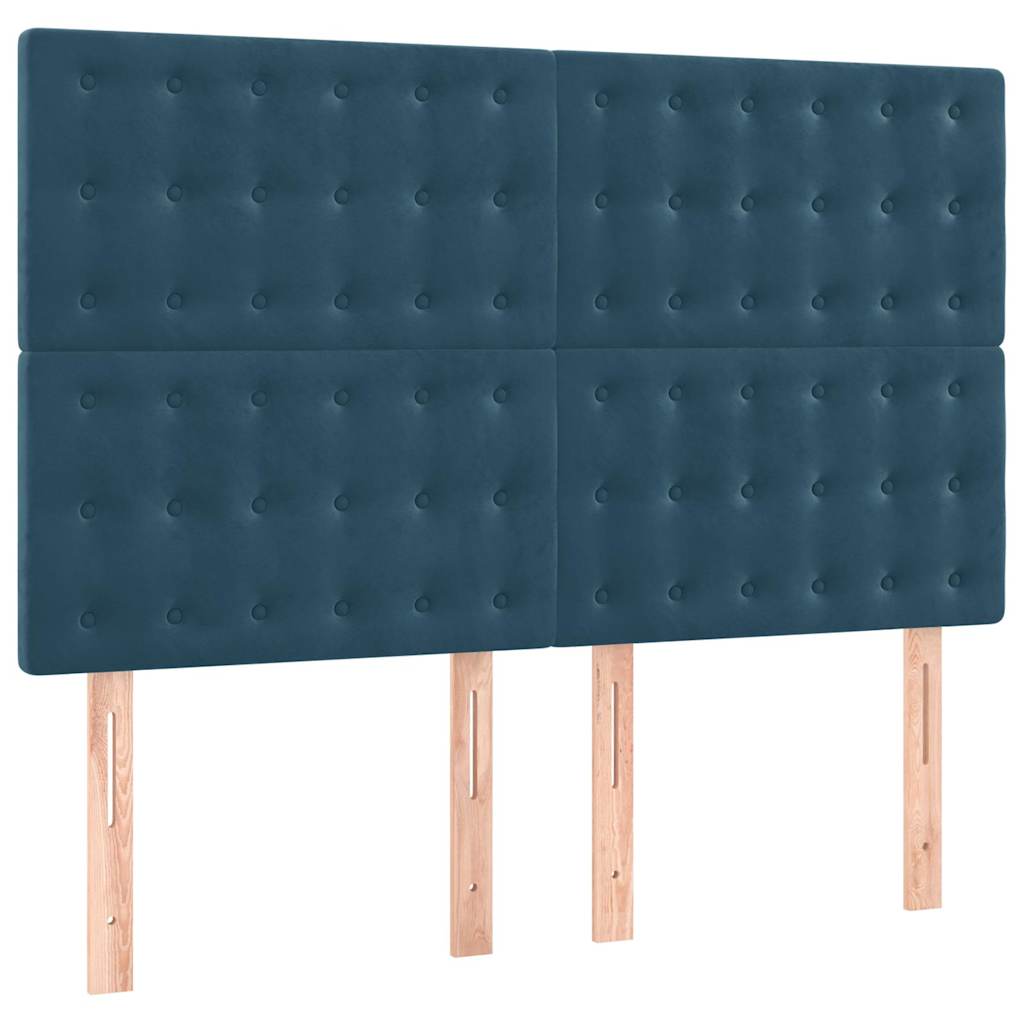 vidaXL Κρεβάτι Boxspring με Στρώμα Σκούρο Μπλε 140x190 εκ. Βελούδινο