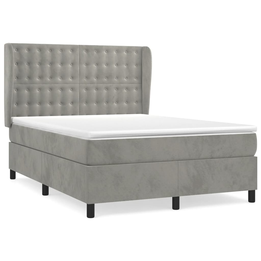 vidaXL Κρεβάτι Boxspring με Στρώμα Ανοιχτό Γκρι 140x200 εκ. Βελούδινο