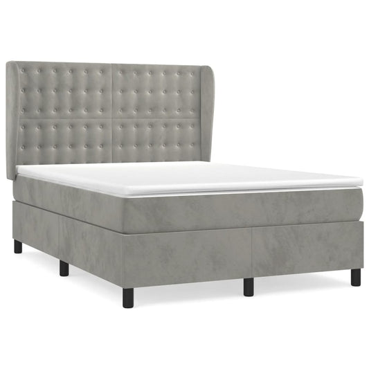 vidaXL Κρεβάτι Boxspring με Στρώμα Ανοιχτό Γκρι 140x200 εκ. Βελούδινο
