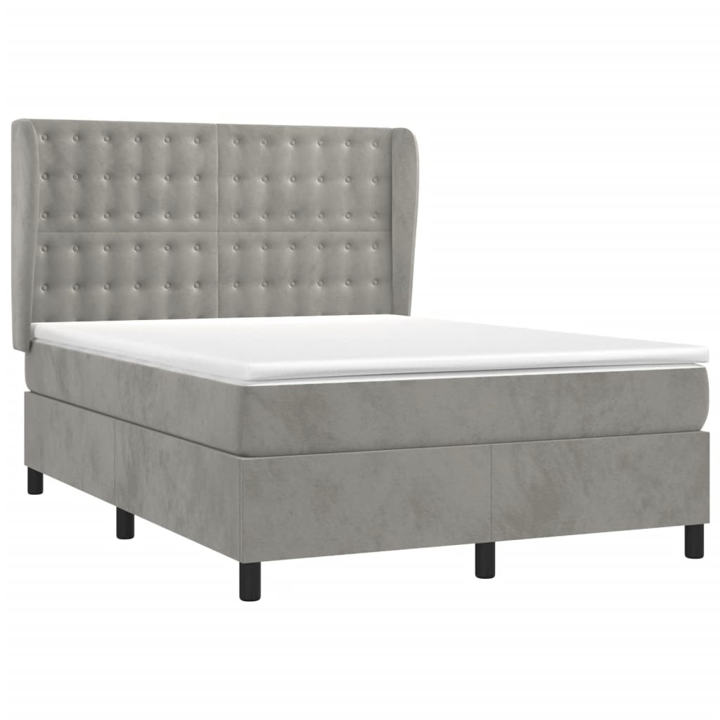vidaXL Κρεβάτι Boxspring με Στρώμα Ανοιχτό Γκρι 140x200 εκ. Βελούδινο