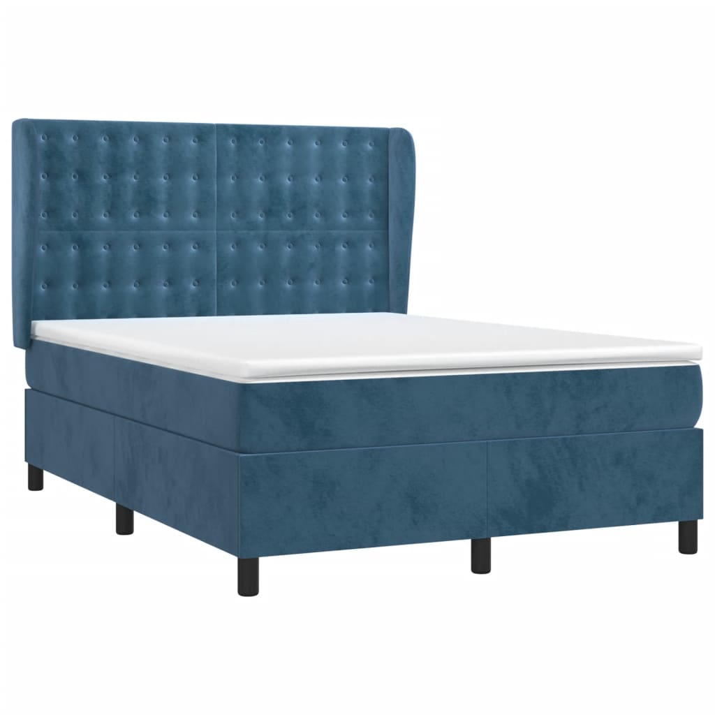 vidaXL Κρεβάτι Boxspring με Στρώμα Σκούρο Μπλε 140x200 εκ. Βελούδινο