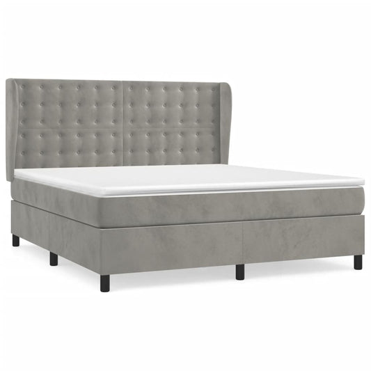 vidaXL Κρεβάτι Boxspring με Στρώμα Ανοιχτό Γκρι 160x200 εκ. Βελούδινο