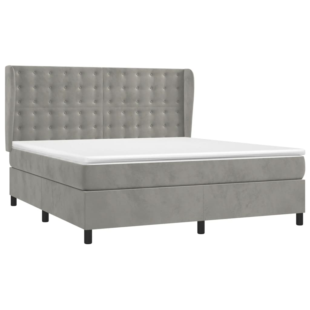 vidaXL Κρεβάτι Boxspring με Στρώμα Ανοιχτό Γκρι 160x200 εκ. Βελούδινο