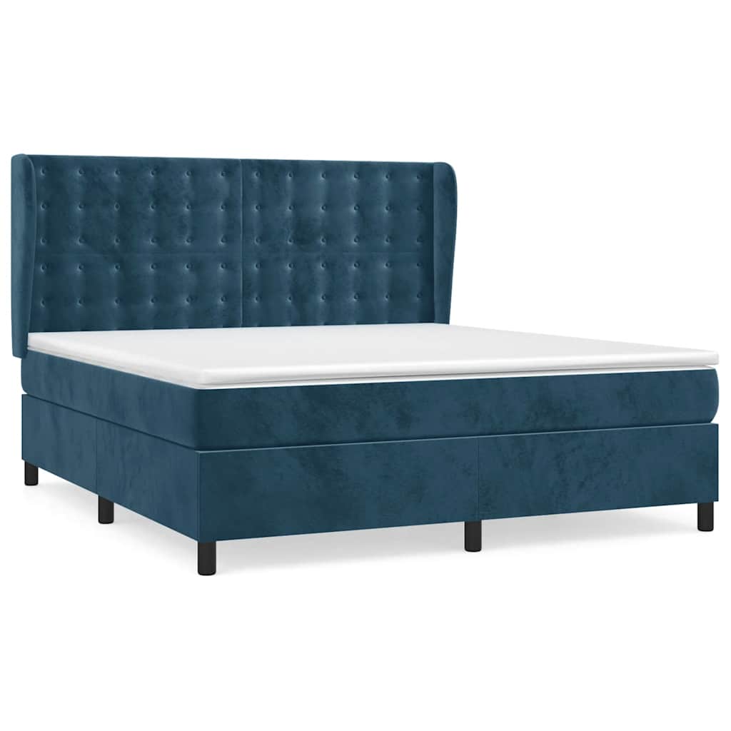 vidaXL Κρεβάτι Boxspring με Στρώμα Σκούρο Μπλε 160x200 εκ. Βελούδινο