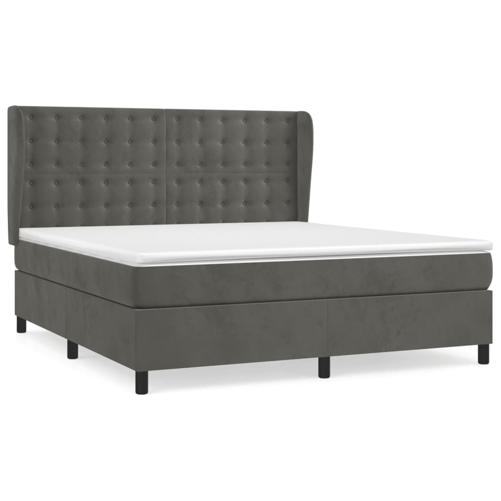 vidaXL Κρεβάτι Boxspring με Στρώμα Σκούρο Γκρι 180x200 εκ. Βελούδινο
