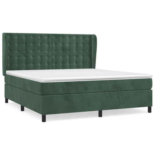 vidaXL Κρεβάτι Boxspring με Στρώμα Σκούρο Πράσινο 180x200εκ. Βελούδινο