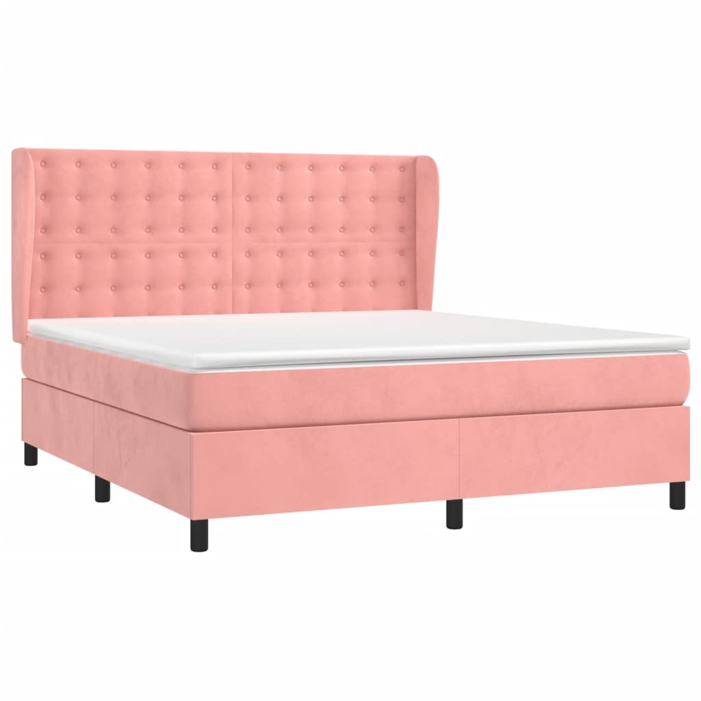 vidaXL Κρεβάτι Boxspring με Στρώμα Ροζ 180x200 εκ. Βελούδινο