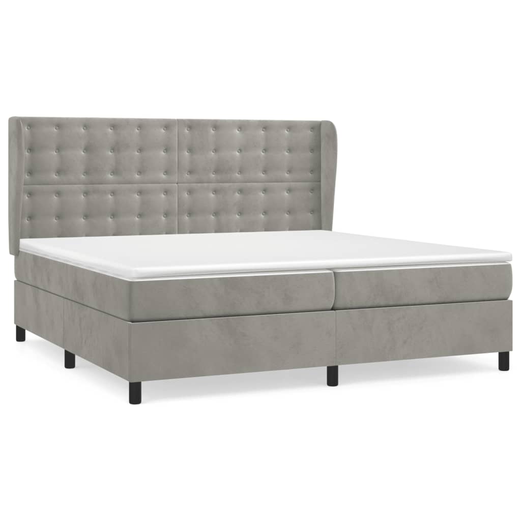 vidaXL Κρεβάτι Boxspring με Στρώμα Ανοιχτό Γκρι 200x200 εκ. Βελούδινο