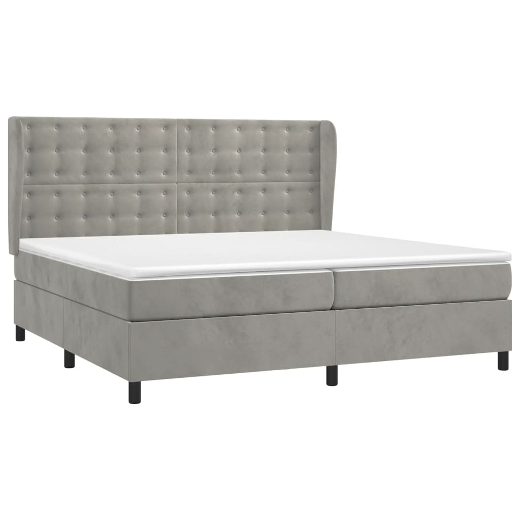 vidaXL Κρεβάτι Boxspring με Στρώμα Ανοιχτό Γκρι 200x200 εκ. Βελούδινο