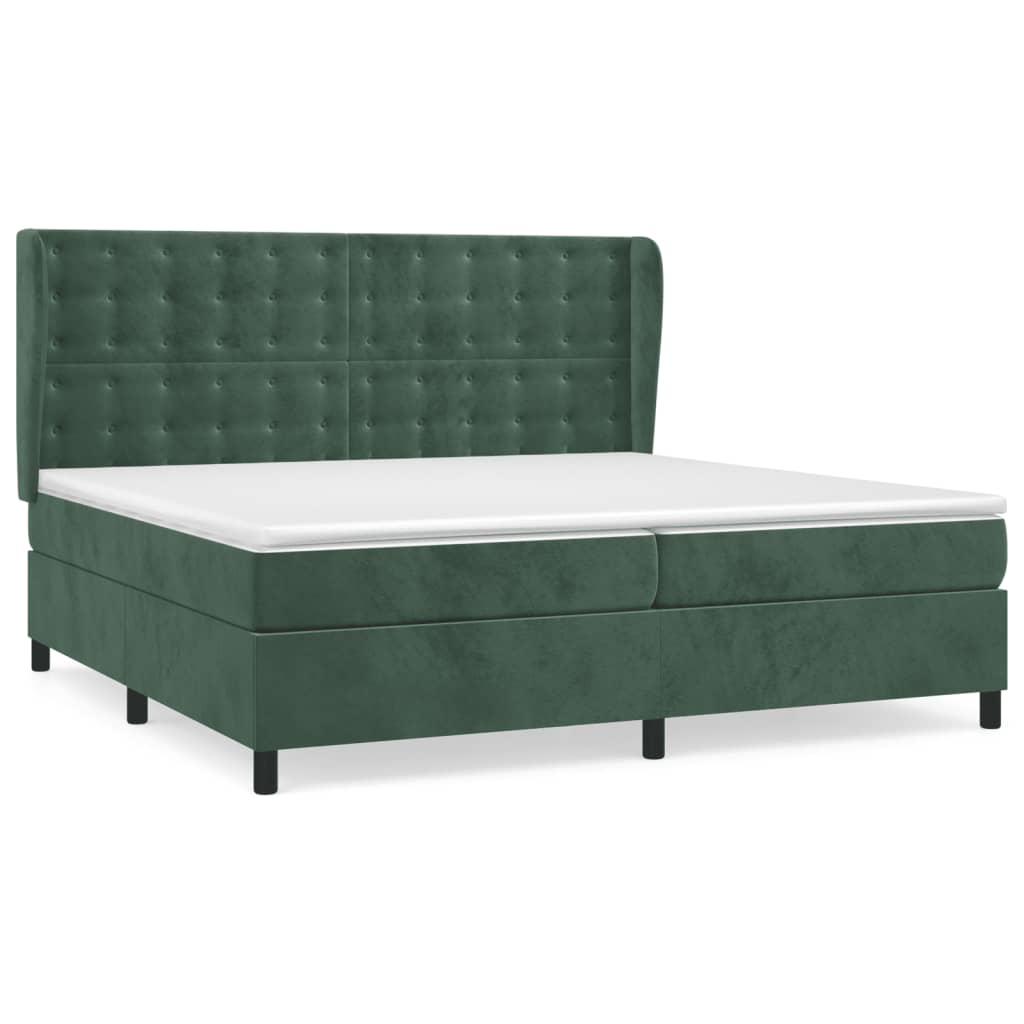 vidaXL Κρεβάτι Boxspring με Στρώμα Σκούρο Πράσινο 200x200εκ. Βελούδινο