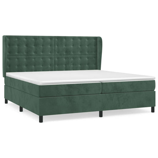 vidaXL Κρεβάτι Boxspring με Στρώμα Σκούρο Πράσινο 200x200εκ. Βελούδινο