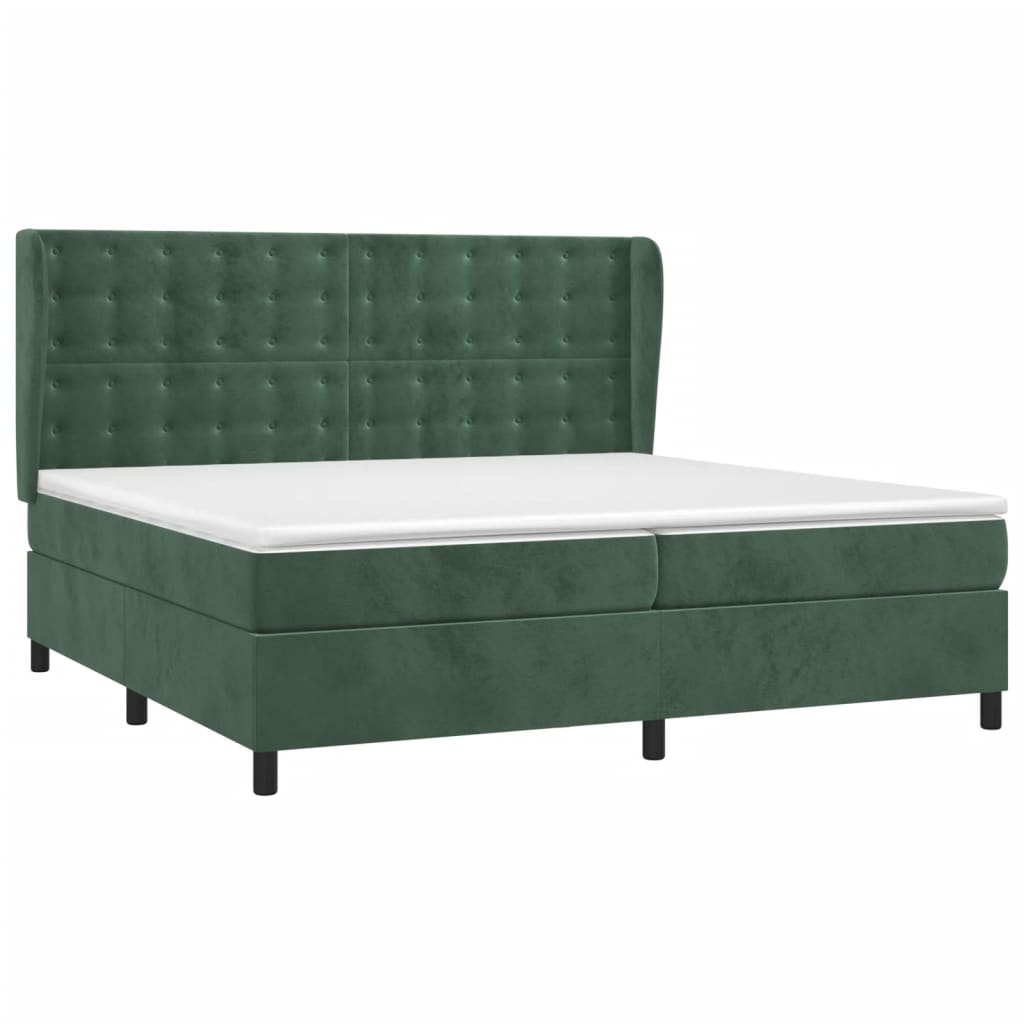 vidaXL Κρεβάτι Boxspring με Στρώμα Σκούρο Πράσινο 200x200εκ. Βελούδινο