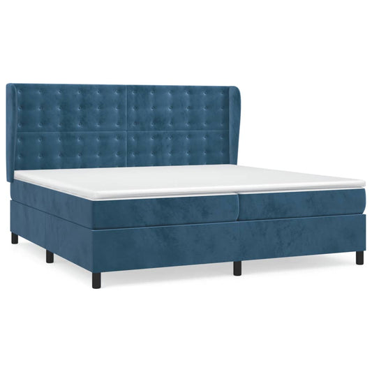 vidaXL Κρεβάτι Boxspring με Στρώμα Σκούρο Μπλε 200x200 εκ. Βελούδινο