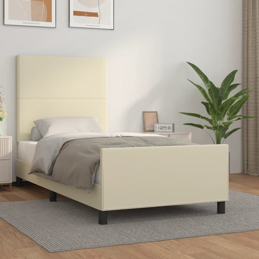 vidaXL Πλαίσιο Κρεβατιού με Κεφαλάρι Κρεμ 90x200 εκ. Συνθετικό Δέρμα