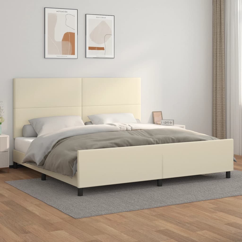 vidaXL Πλαίσιο Κρεβατιού με Κεφαλάρι Κρεμ 200x200 εκ. Συνθετικό Δέρμα