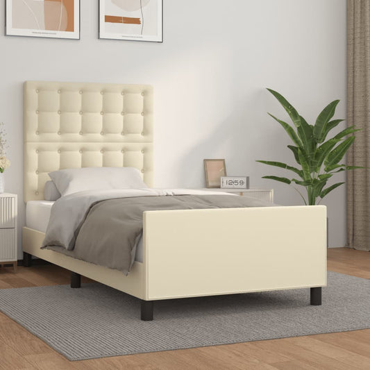 vidaXL Πλαίσιο Κρεβατιού με Κεφαλάρι Κρεμ 90x200 εκ. Συνθετικό Δέρμα