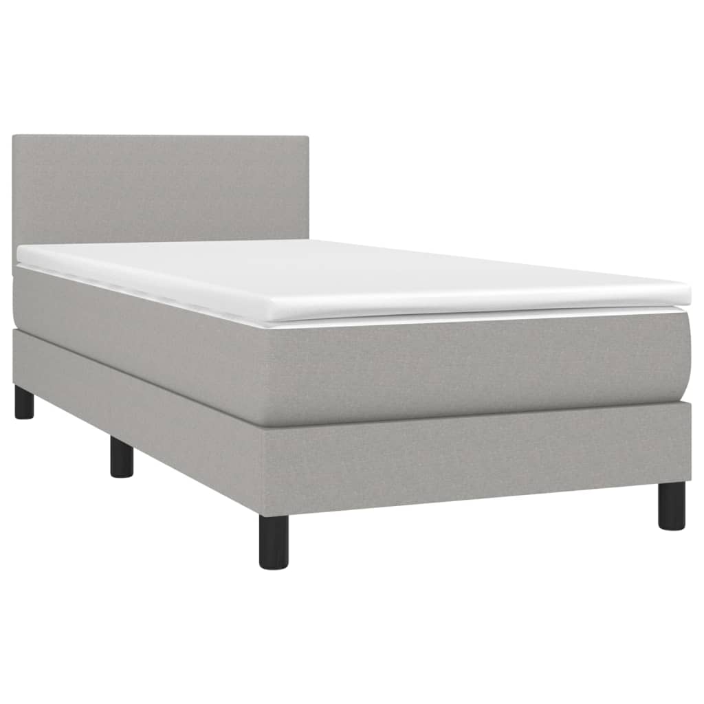 vidaXL Κρεβάτι Boxspring με Στρώμα Ανοιχτό Γκρι 90x190 εκ. Υφασμάτινο
