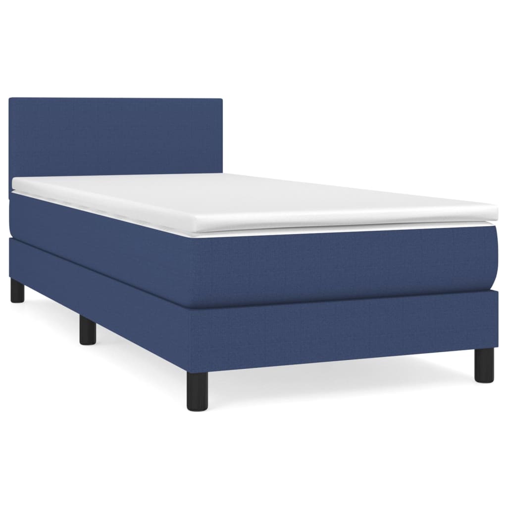 vidaXL Κρεβάτι Boxspring με Στρώμα Μπλε 90x190 εκ.Υφασμάτινο