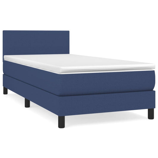 vidaXL Κρεβάτι Boxspring με Στρώμα Μπλε 90x190 εκ.Υφασμάτινο
