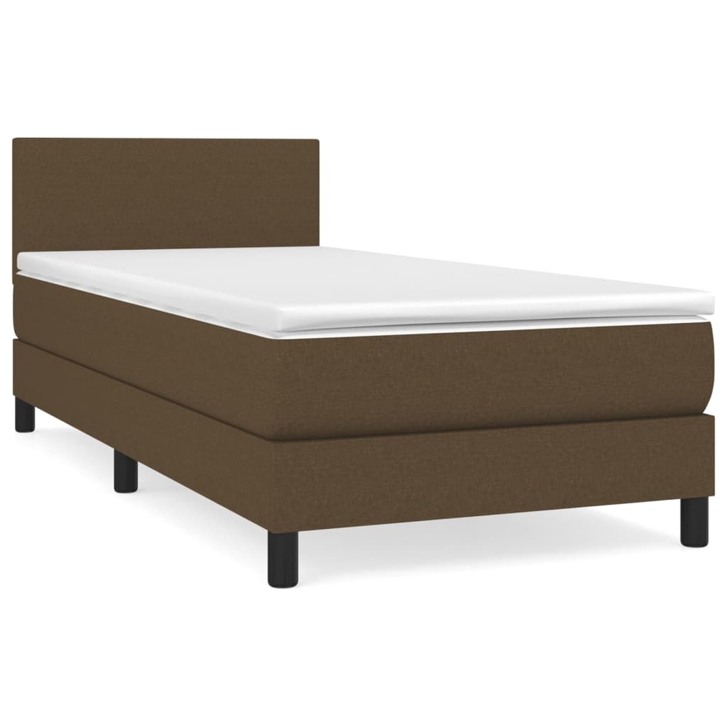 vidaXL Κρεβάτι Boxspring με Στρώμα Σκούρο Καφέ 90x200 εκ. Υφασμάτινο