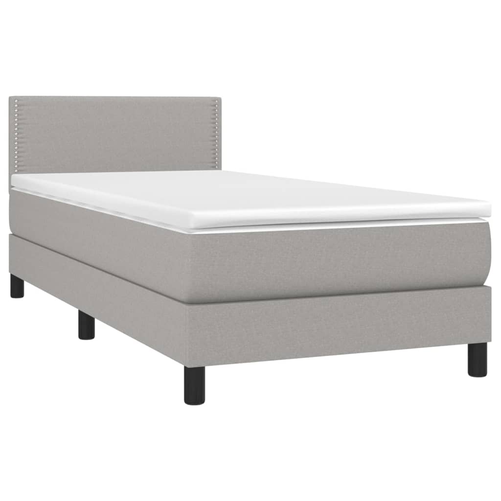 vidaXL Κρεβάτι Boxspring με Στρώμα Ανοιχτό Γκρι 90x190 εκ. Υφασμάτινο