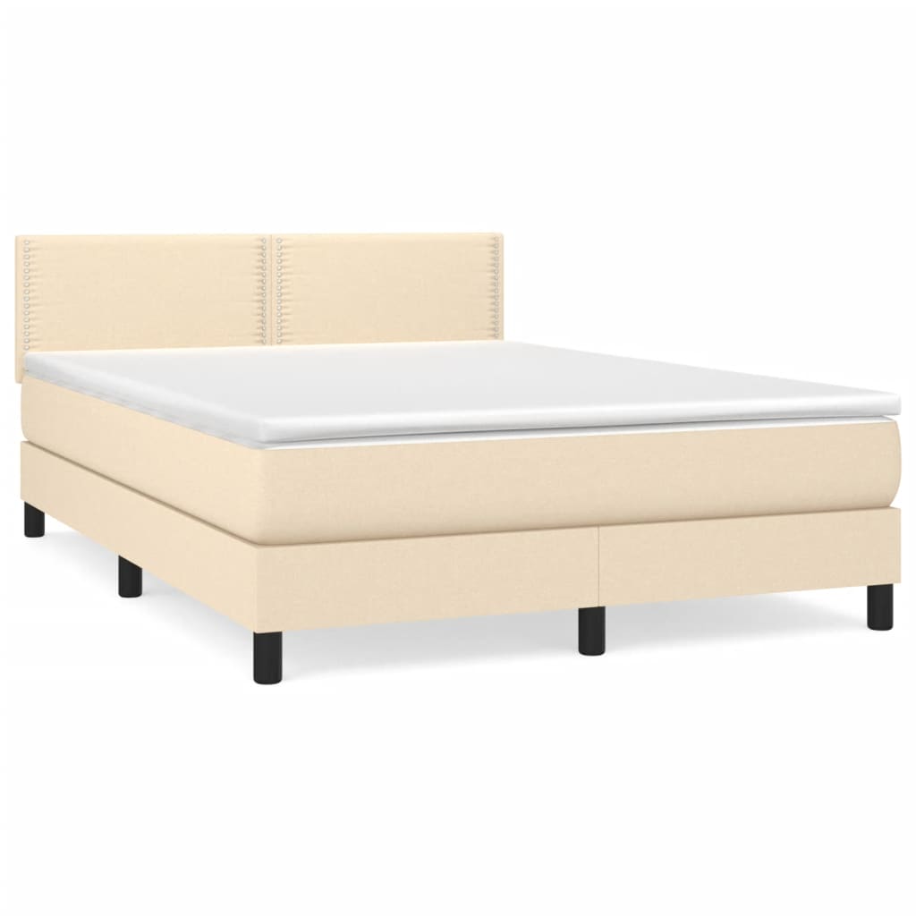 vidaXL Κρεβάτι Boxspring με Στρώμα Κρεμ 140x190 εκ. Υφασμάτινο