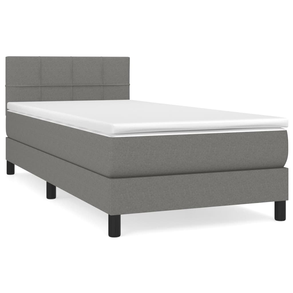 vidaXL Κρεβάτι Boxspring με Στρώμα Σκούρο Γκρι 90x200 εκ. Υφασμάτινο