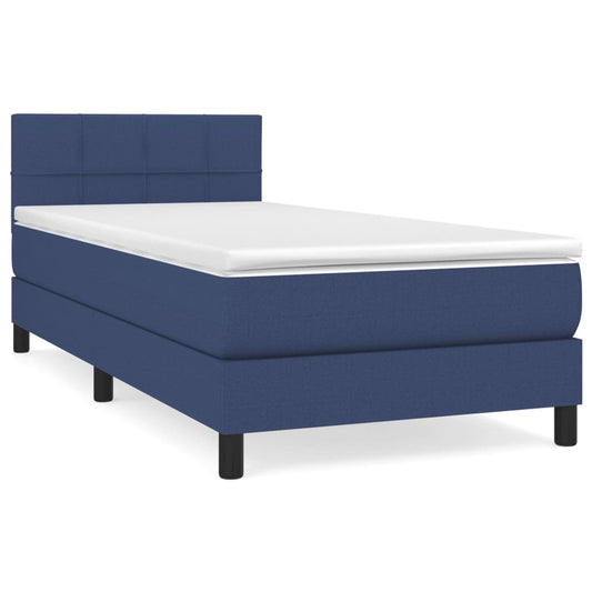 vidaXL Κρεβάτι Boxspring με Στρώμα Μπλε 100 x 200 εκ. Υφασμάτινο