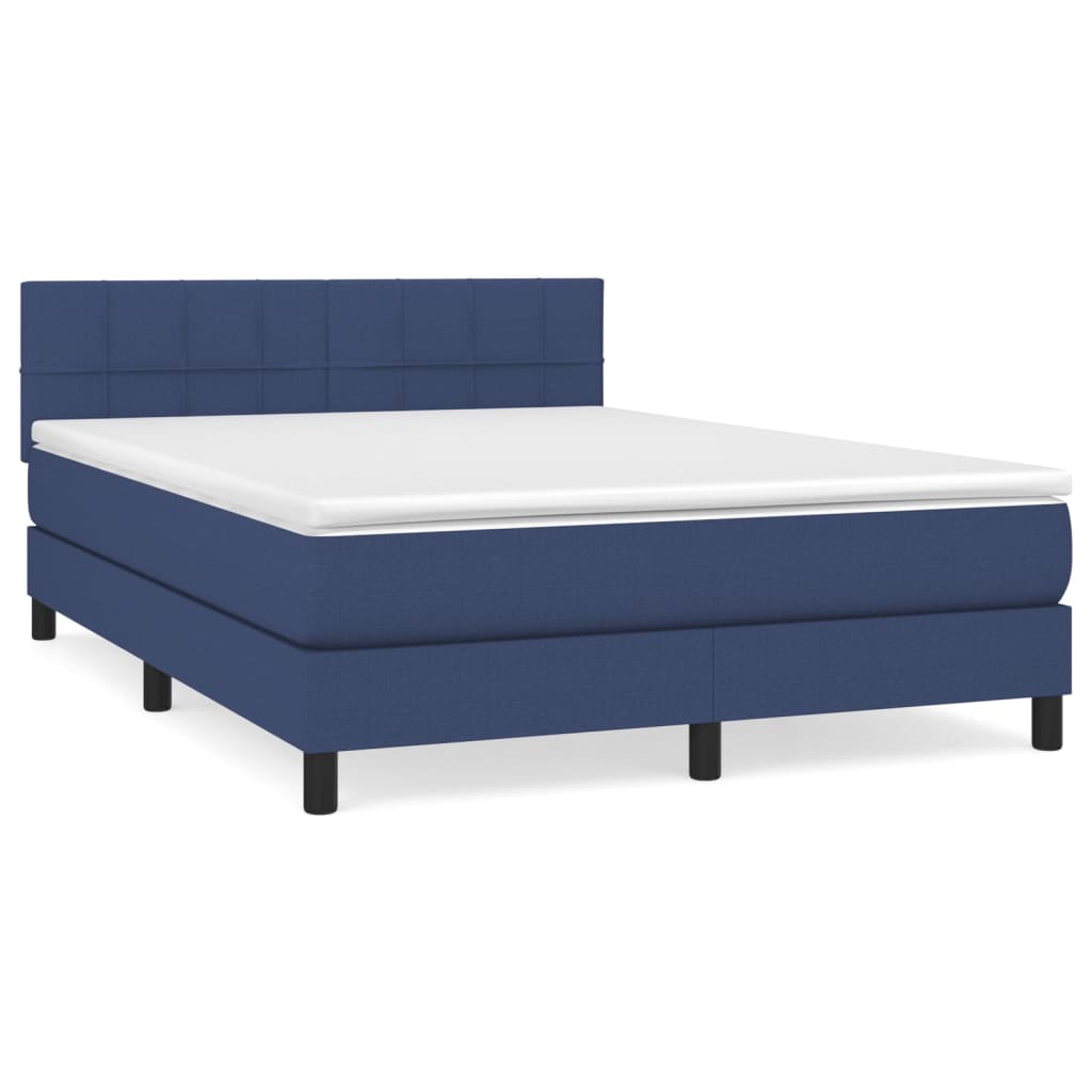 vidaXL Κρεβάτι Boxspring με Στρώμα Μπλε 140x190 εκ. Υφασμάτινο