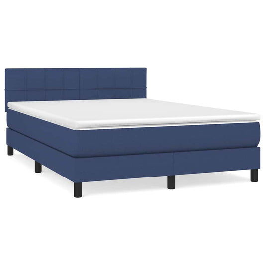 vidaXL Κρεβάτι Boxspring με Στρώμα Μπλε 140x200 εκ. Υφασμάτινο