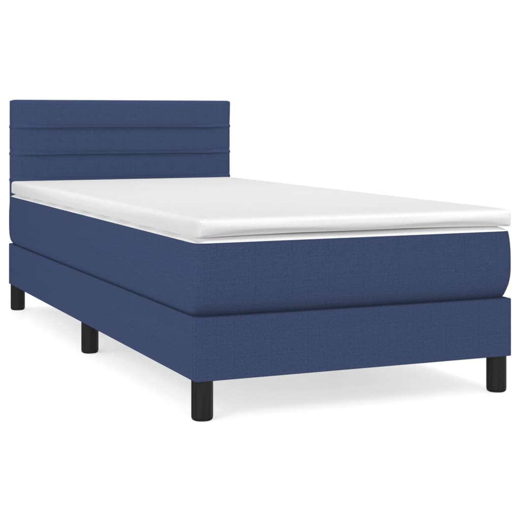 vidaXL Κρεβάτι Boxspring με Στρώμα Μπλε 90x190 εκ.Υφασμάτινο