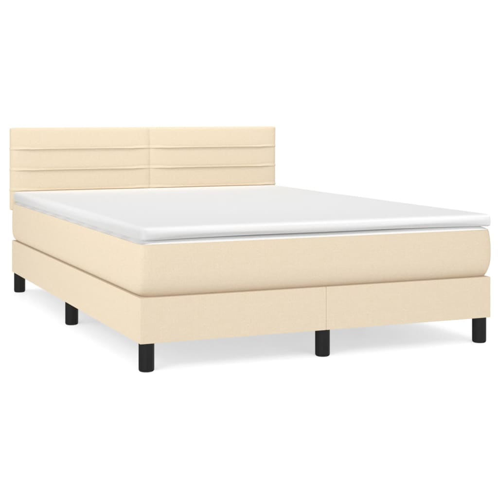 vidaXL Κρεβάτι Boxspring με Στρώμα Κρεμ 140x200 εκ. Υφασμάτινο