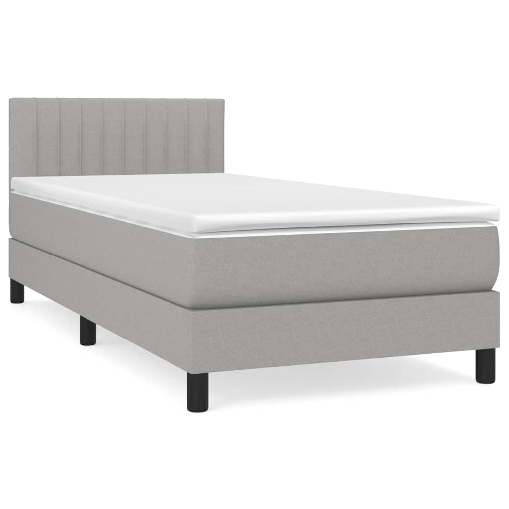 vidaXL Κρεβάτι Boxspring με Στρώμα Ανοιχτό Γκρι 90x190 εκ. Υφασμάτινο