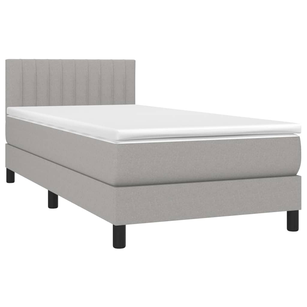 vidaXL Κρεβάτι Boxspring με Στρώμα Ανοιχτό Γκρι 90x190 εκ. Υφασμάτινο