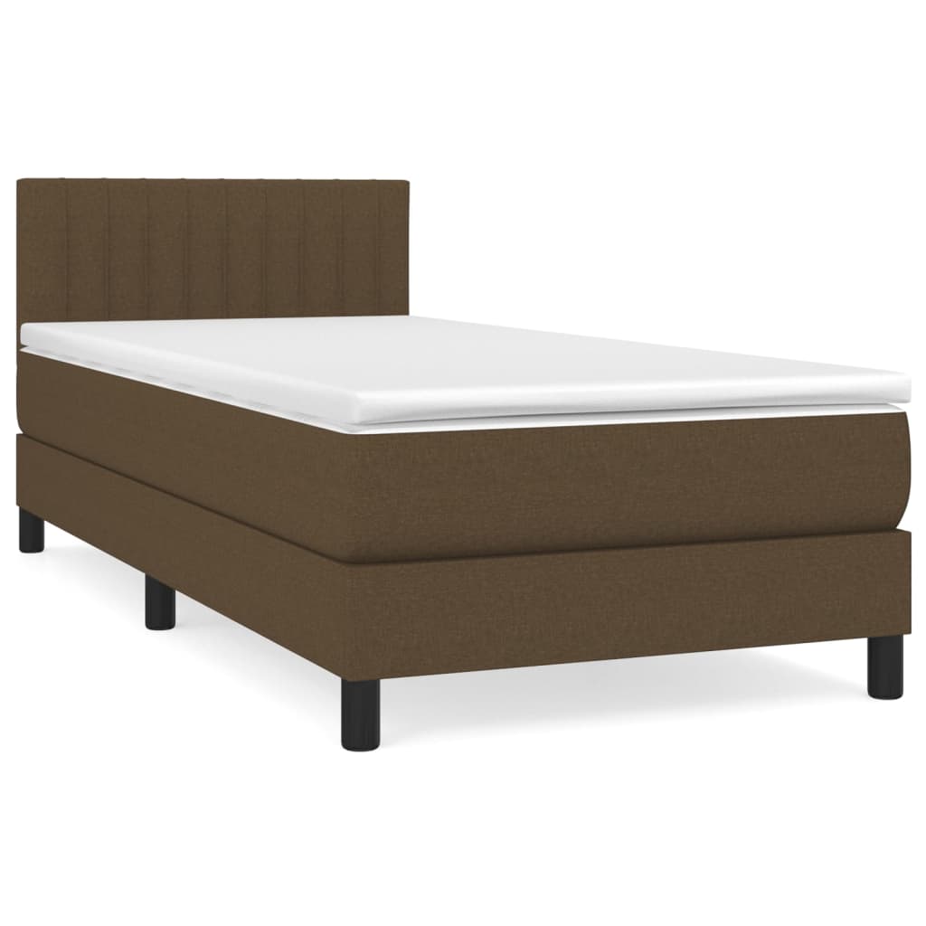 vidaXL Κρεβάτι Boxspring με Στρώμα Σκούρο Καφέ 90x190 εκ. Υφασμάτινο