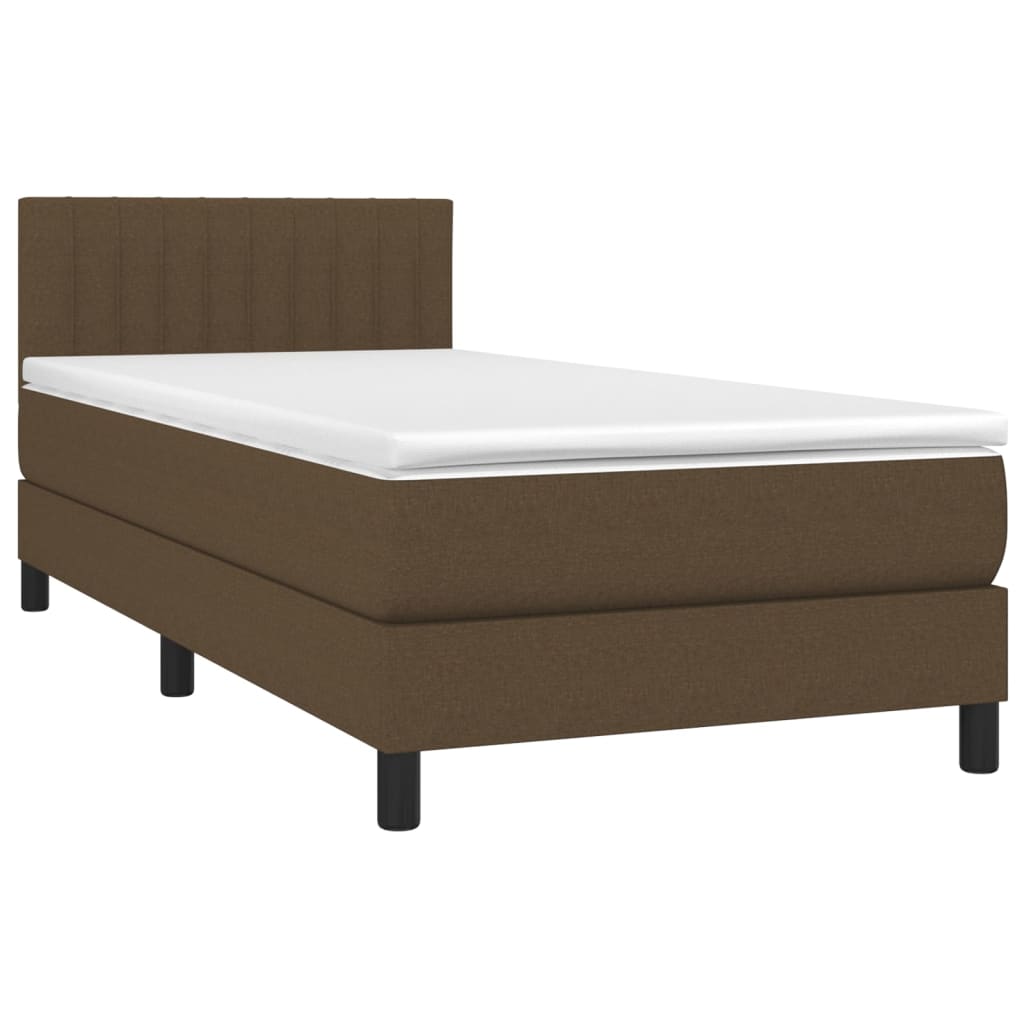 vidaXL Κρεβάτι Boxspring με Στρώμα Σκούρο Καφέ 90x200 εκ. Υφασμάτινο
