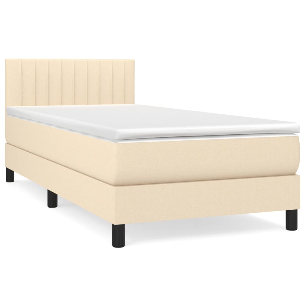vidaXL Κρεβάτι Boxspring με Στρώμα Κρεμ 90x200 εκ.Υφασμάτινο