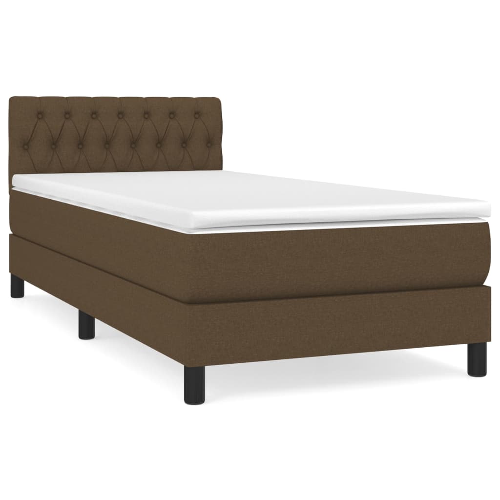 vidaXL Κρεβάτι Boxspring με Στρώμα Σκούρο Καφέ 90x200 εκ. Υφασμάτινο