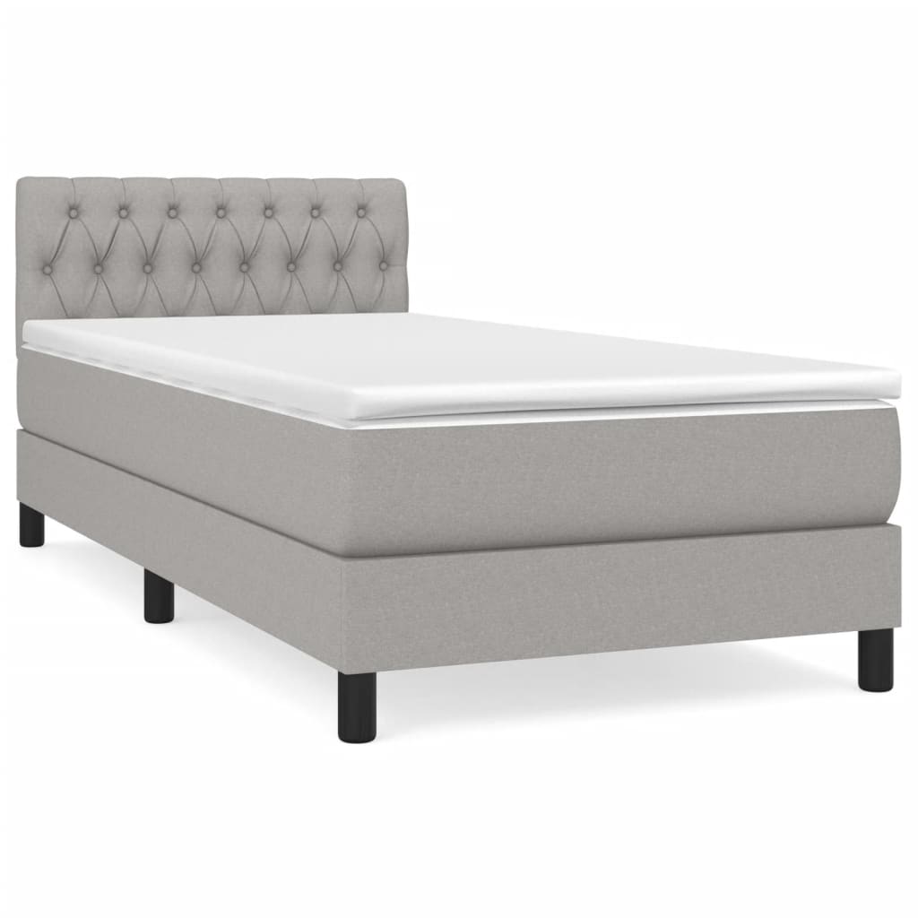 vidaXL Κρεβάτι Boxspring με Στρώμα Ανοιχτό Γκρι 100x200 εκ. Υφασμάτινο