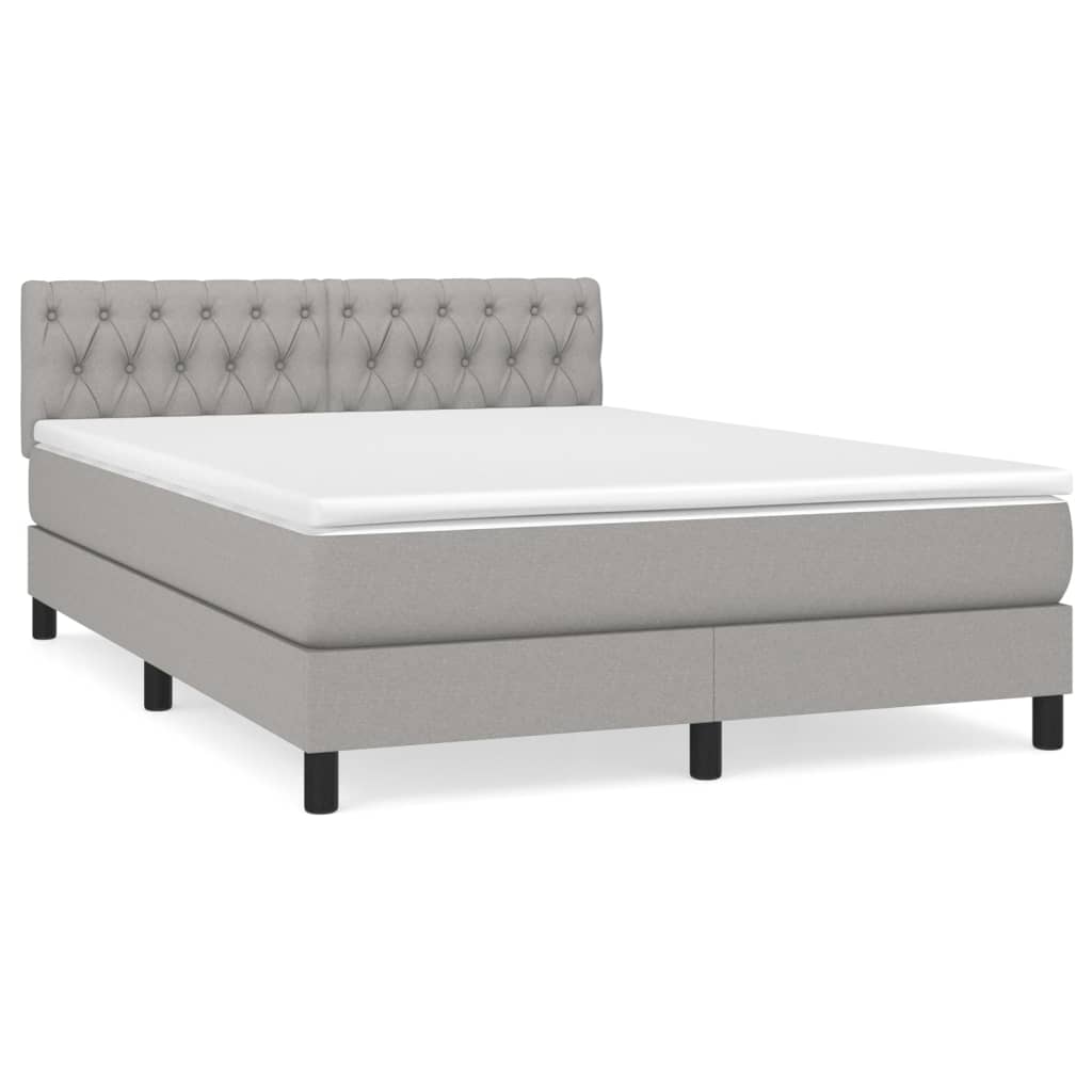vidaXL Κρεβάτι Boxspring με Στρώμα Ανοιχτό Γκρι 140x190 εκ. Υφασμάτινο
