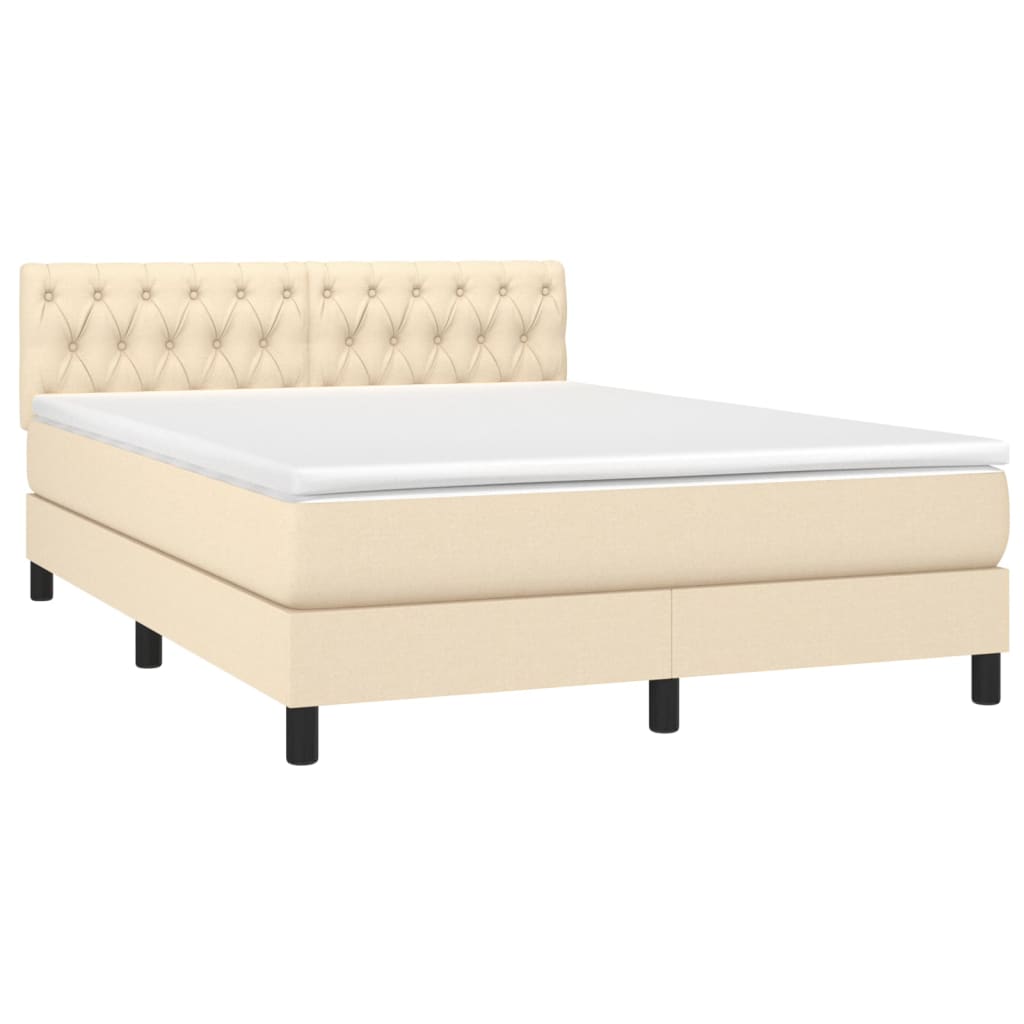 vidaXL Κρεβάτι Boxspring με Στρώμα Κρεμ 140x200 εκ. Υφασμάτινο