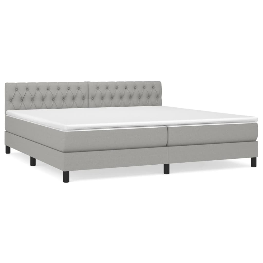 vidaXL Κρεβάτι Boxspring με Στρώμα Ανοιχτό Γκρι 200x200 εκ. Υφασμάτινο