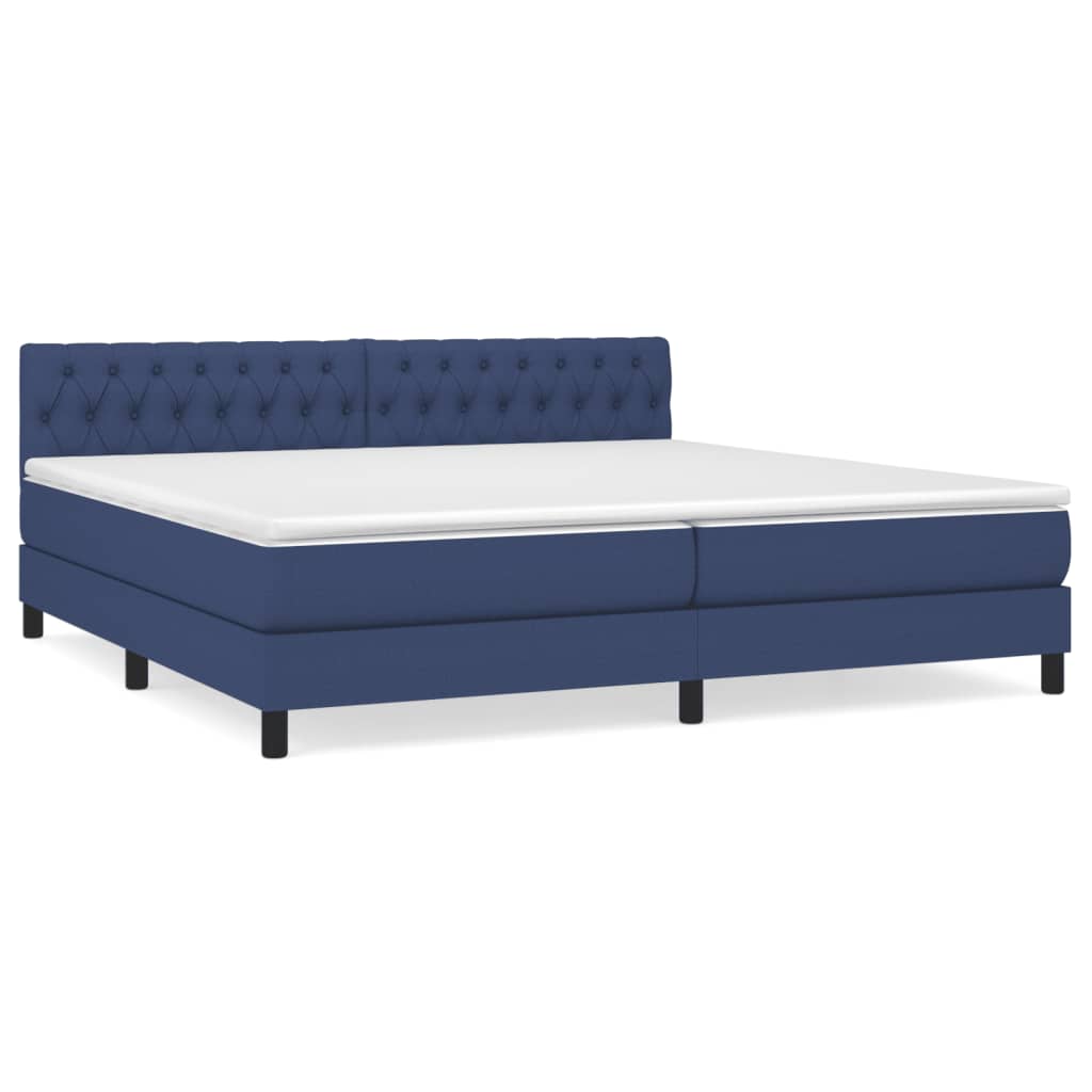 vidaXL Κρεβάτι Boxspring με Στρώμα Μπλε 200x200 εκ. Υφασμάτινο