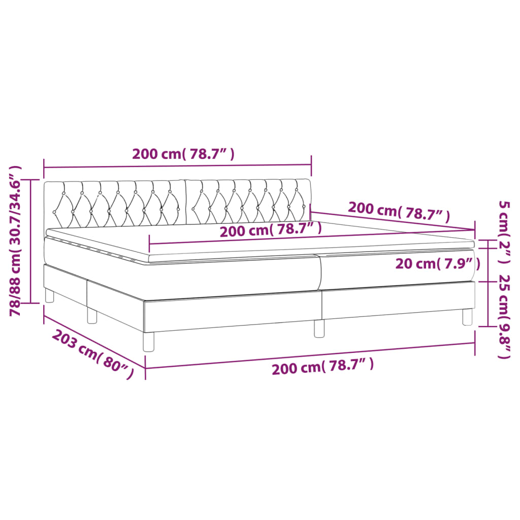 vidaXL Κρεβάτι Boxspring με Στρώμα Μπλε 200x200 εκ. Υφασμάτινο