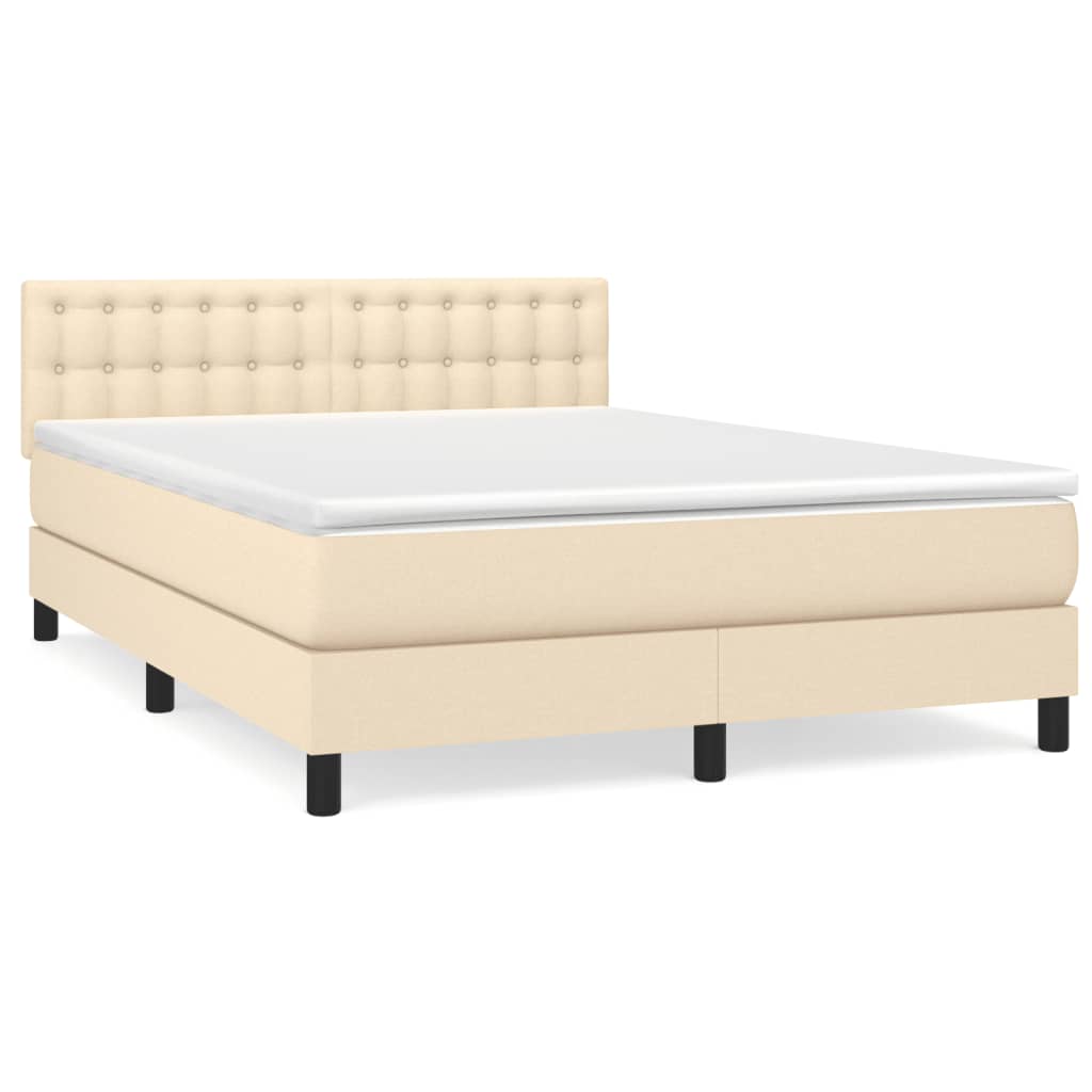 vidaXL Κρεβάτι Boxspring με Στρώμα Κρεμ 140x200 εκ. Υφασμάτινο