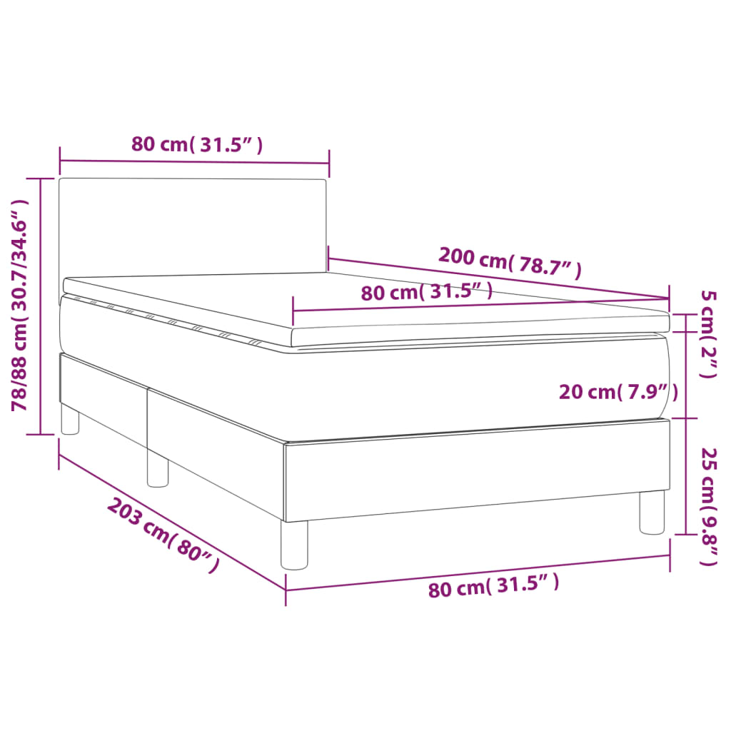 vidaXL Κρεβάτι Boxspring με Στρώμα Μαύρο 80 x 200 εκ. Υφασμάτινο