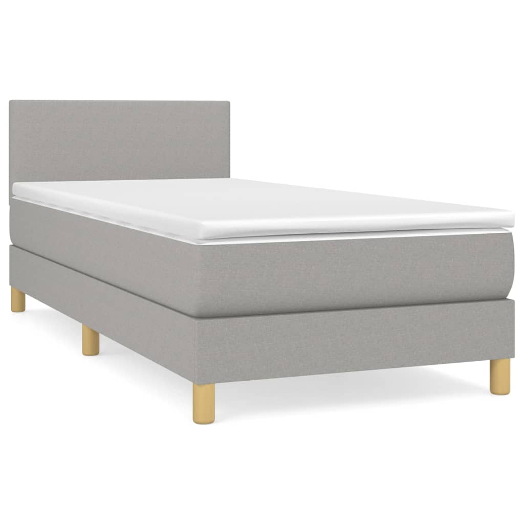 vidaXL Κρεβάτι Boxspring με Στρώμα Ανοιχτό Γκρι 90x190 εκ. Υφασμάτινο